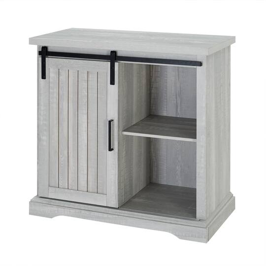 Walker Edison 32" Stone Grey Sliding Grooved Door Modern Accent Cabinet